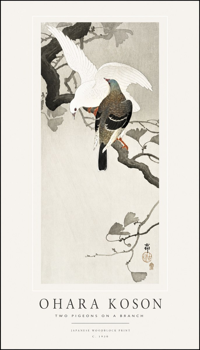 Ohara Koson Two Pigeons on a Branch No1 - Póster