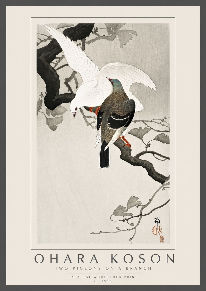 Ohara Koson Two Pigeons on a Branch No6 - Póster