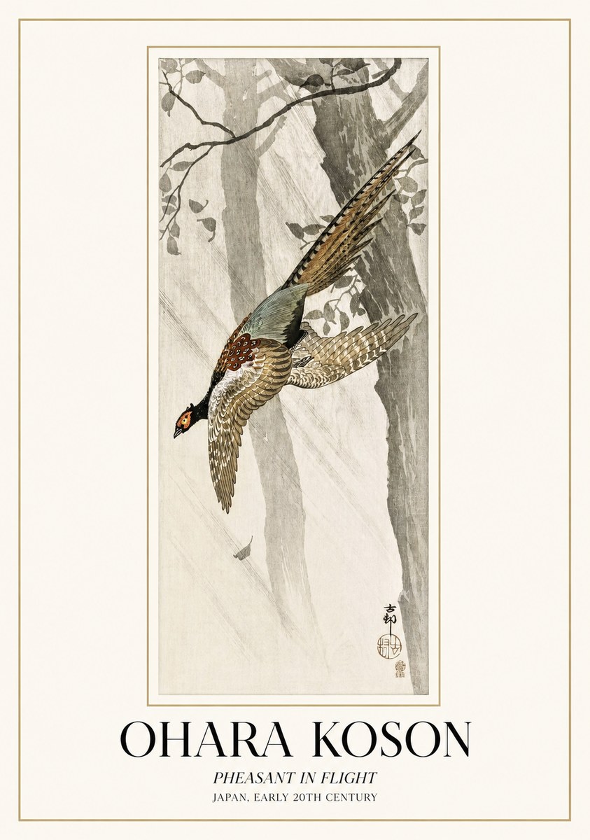 Ohara Koson Pheasant in Flight No1 - Póster