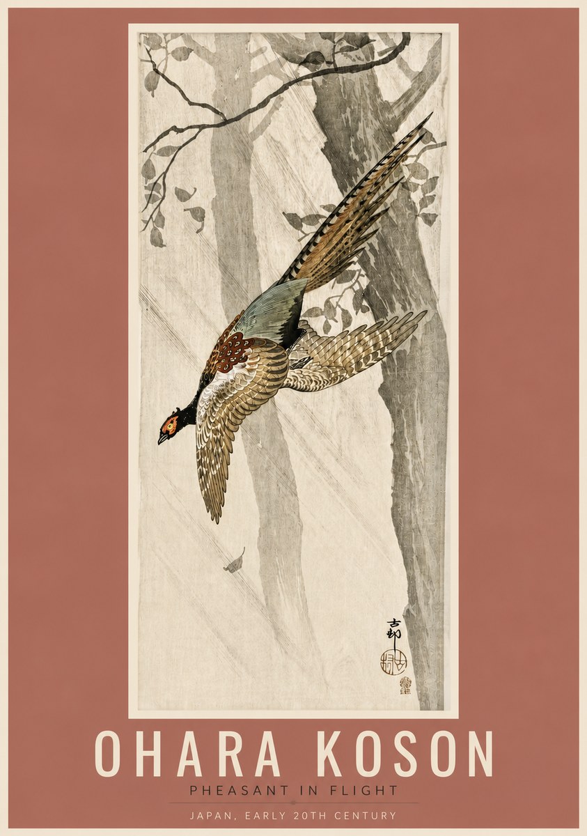 Ohara Koson Pheasant in Flight No3 - Póster