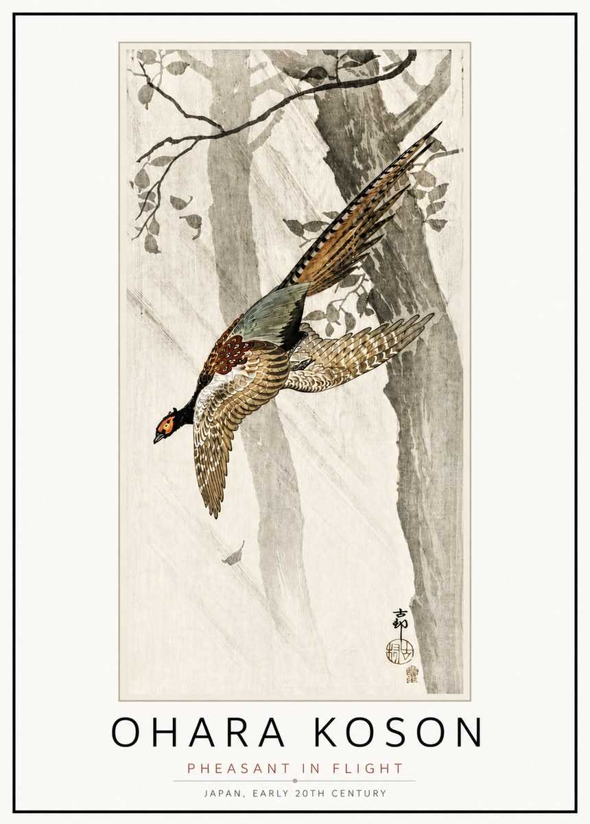 Ohara Koson Pheasant in Flight No4 - Póster