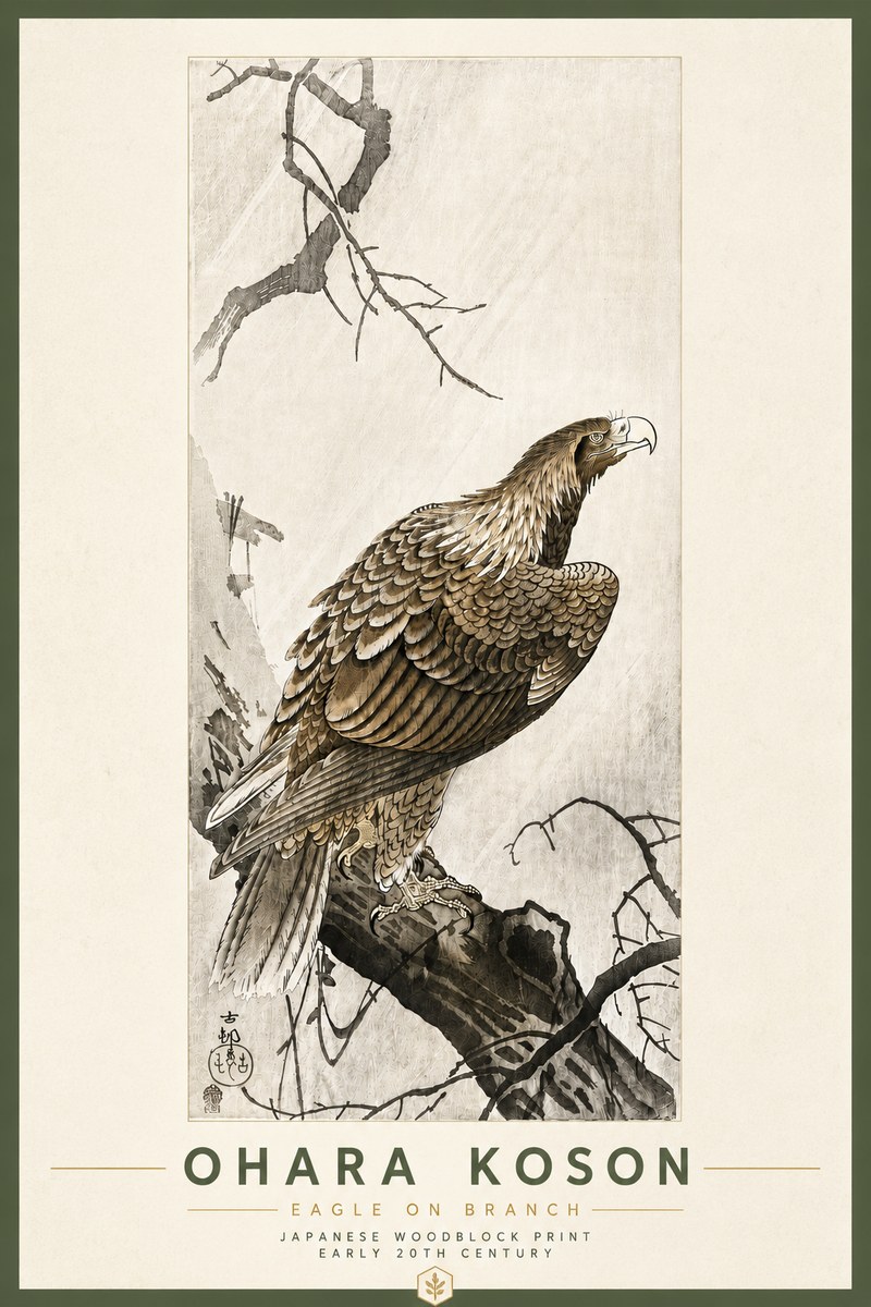 Ohara Koson Eagle on Branch No6 - Póster