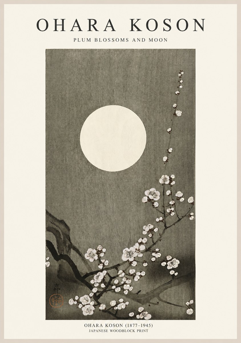 Ohara Koson Plum Blossoms and Moon No1 - Póster
