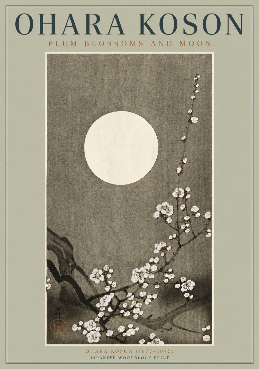 Ohara Koson Plum Blossoms and Moon No3 - Póster