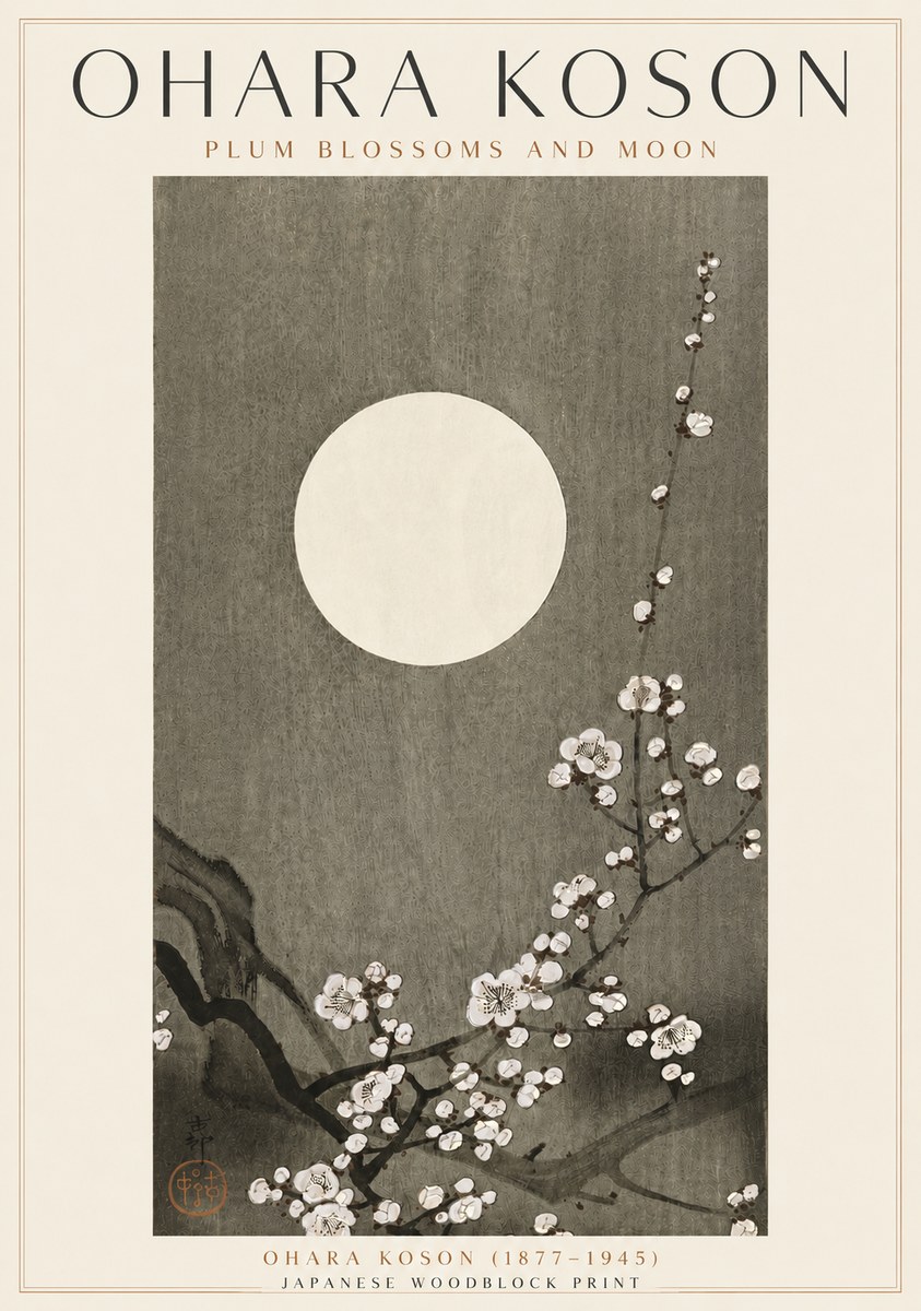Ohara Koson Plum Blossoms and Moon No4 - Póster