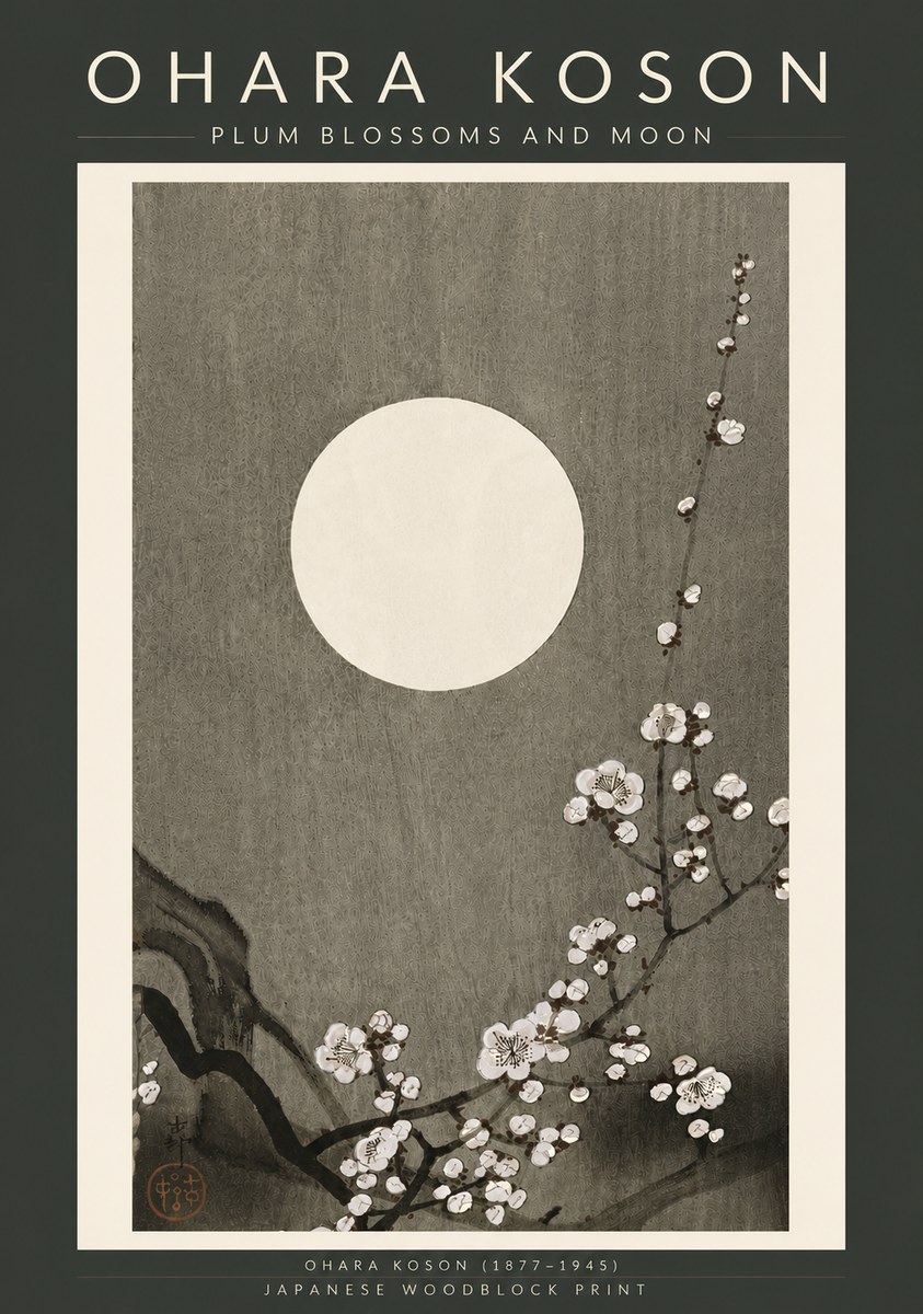 Ohara Koson Plum Blossoms and Moon No6 - Póster