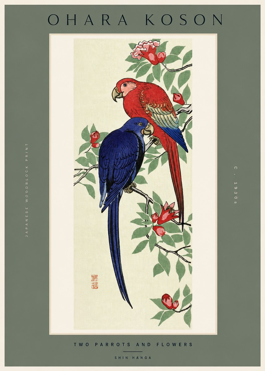 Ohara Koson Two Parrots and Flowers No2 - Póster