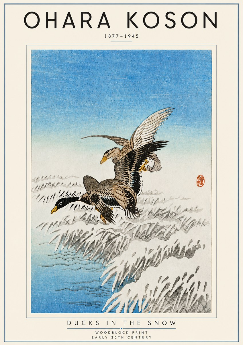 Ohara Koson Ducks in the Snow No5 - Póster