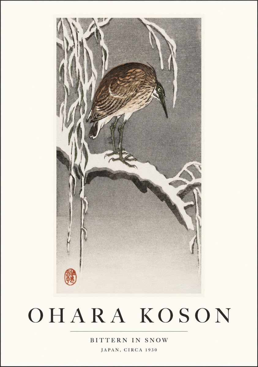 Ohara Koson Bittern in Snow No1 - Póster
