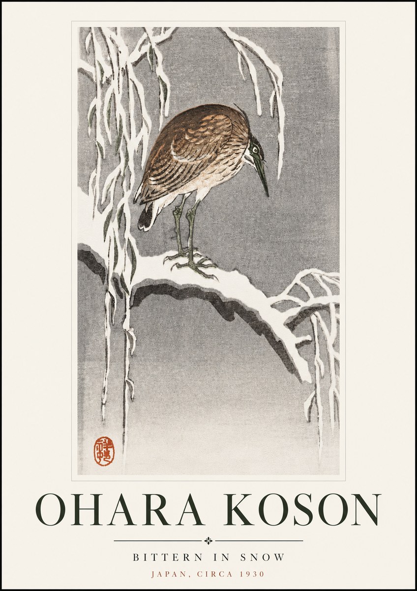 Ohara Koson Bittern in Snow No3 - Póster