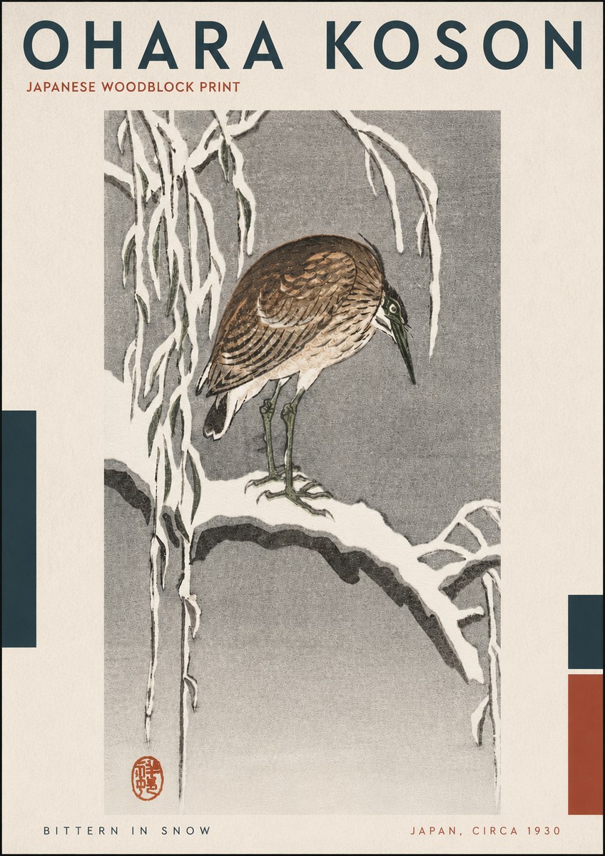 Ohara Koson Bittern in Snow No4 - Póster
