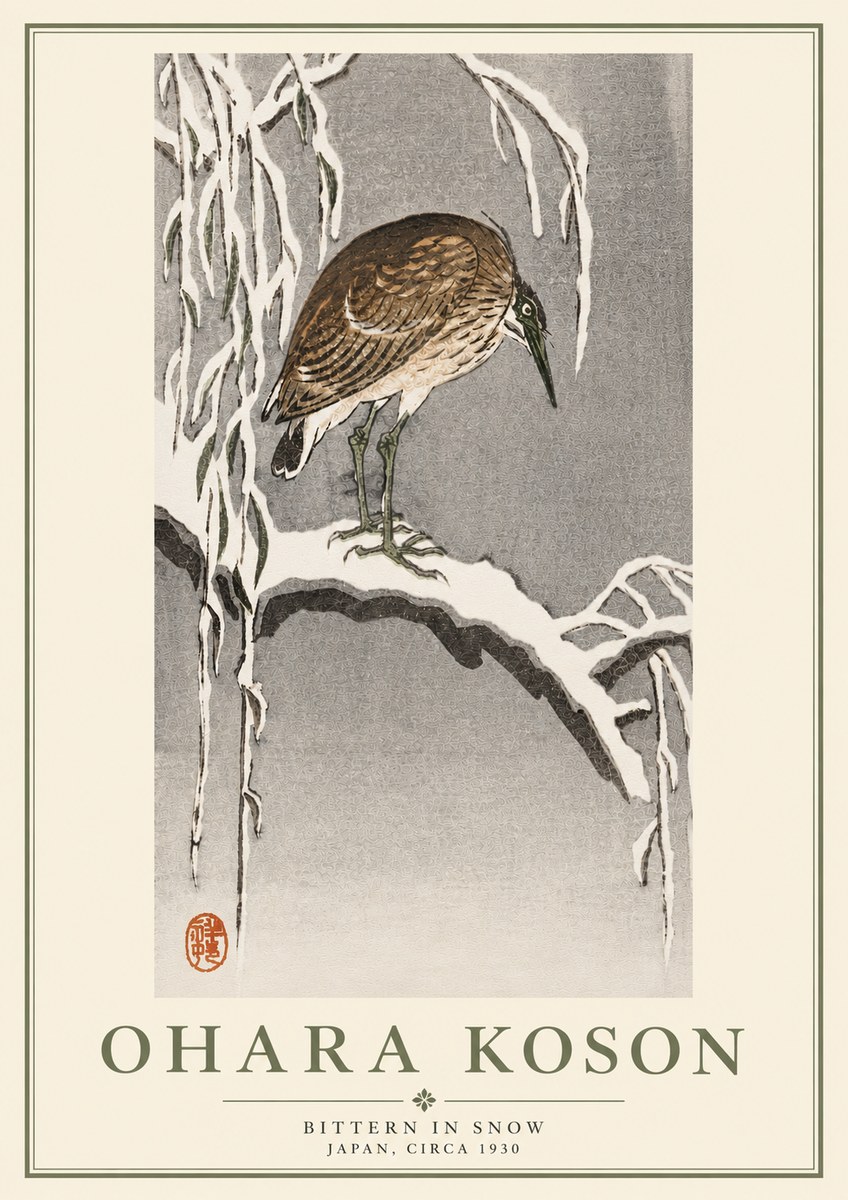 Ohara Koson Bittern in Snow No5 - Póster