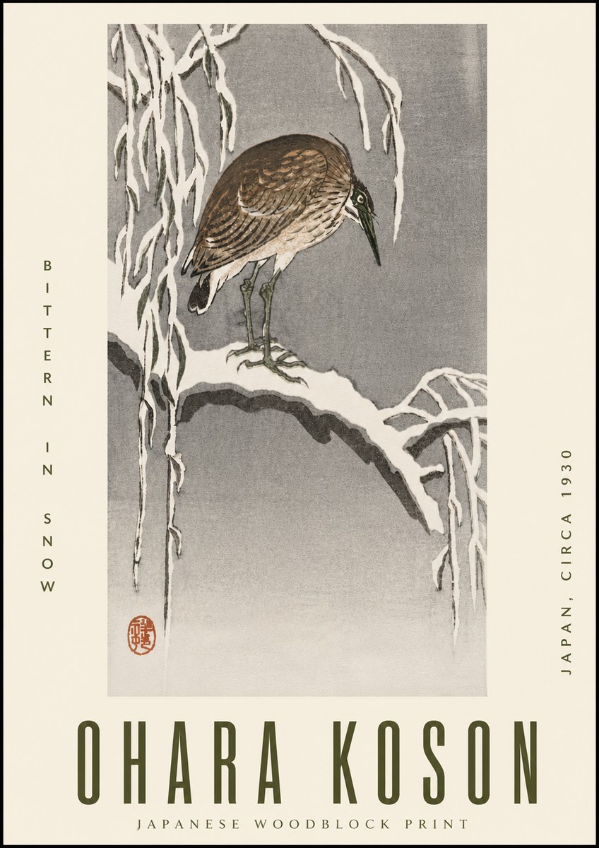 Ohara Koson Bittern in Snow No6 - Póster