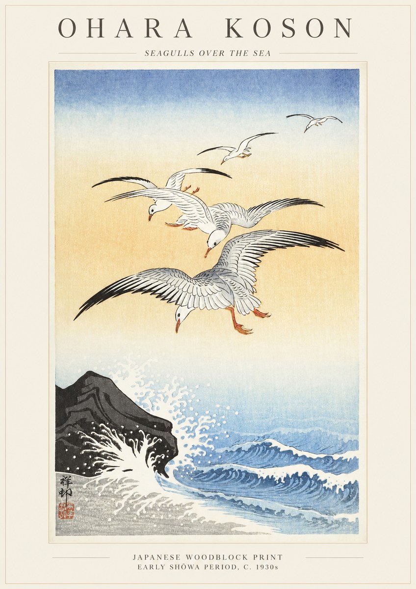 Ohara Koson Seagulls over the Sea No1 - Póster