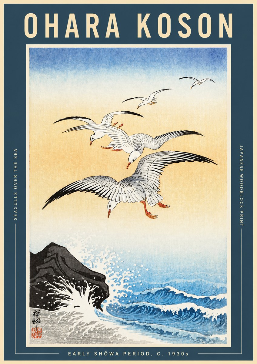 Ohara Koson Seagulls over the Sea No2 - Póster