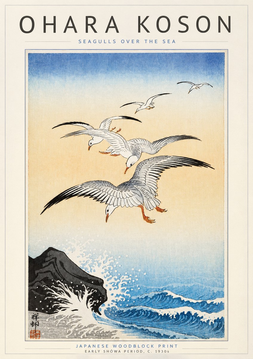 Ohara Koson Seagulls over the Sea No3 - Póster