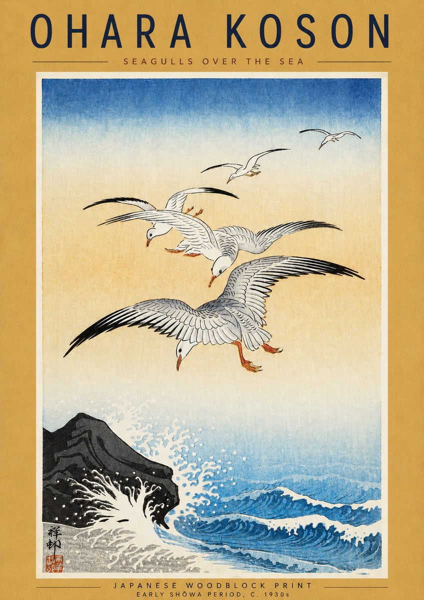 Ohara Koson Seagulls over the Sea No4 - Póster
