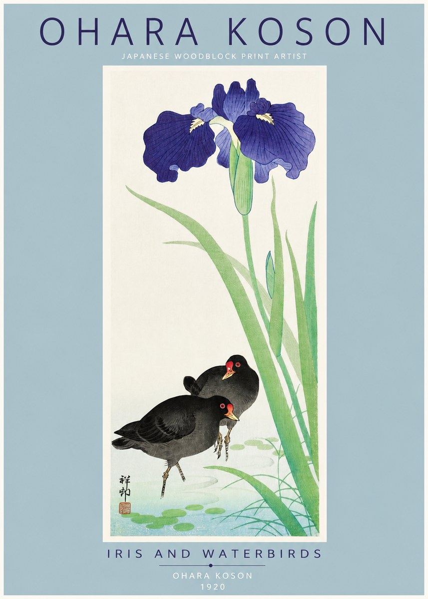 Ohara Koson Iris and Waterbirds No2 - Póster