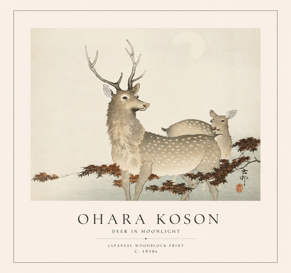Ohara Koson Deer in Moonlight No1 - Póster