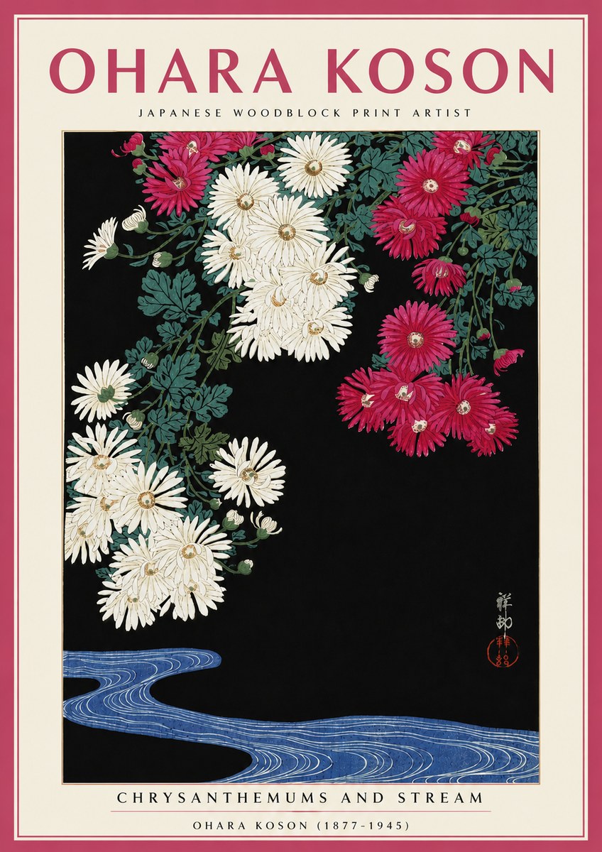 Ohara Koson Chrysanthemums and Stream No5 - Póster