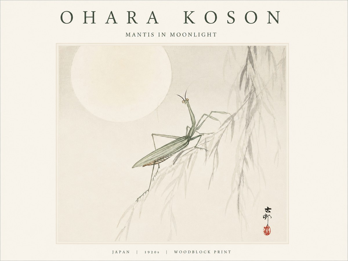 Ohara Koson Mantis in Moonlight No1 - Póster