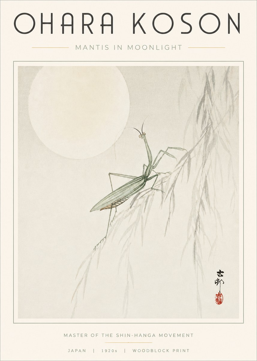Ohara Koson Mantis in Moonlight No3 - Póster