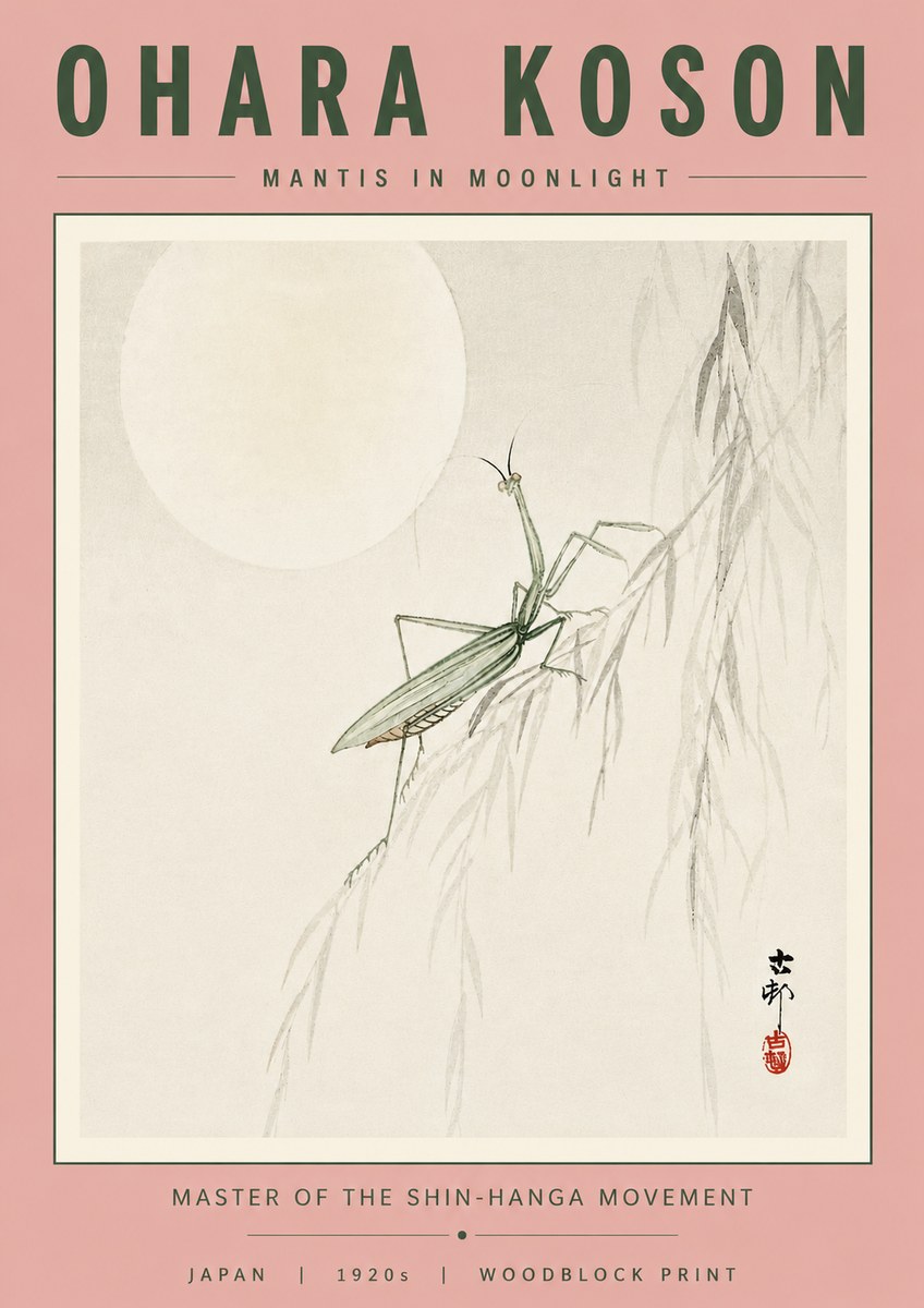 Ohara Koson Mantis in Moonlight No4 - Póster