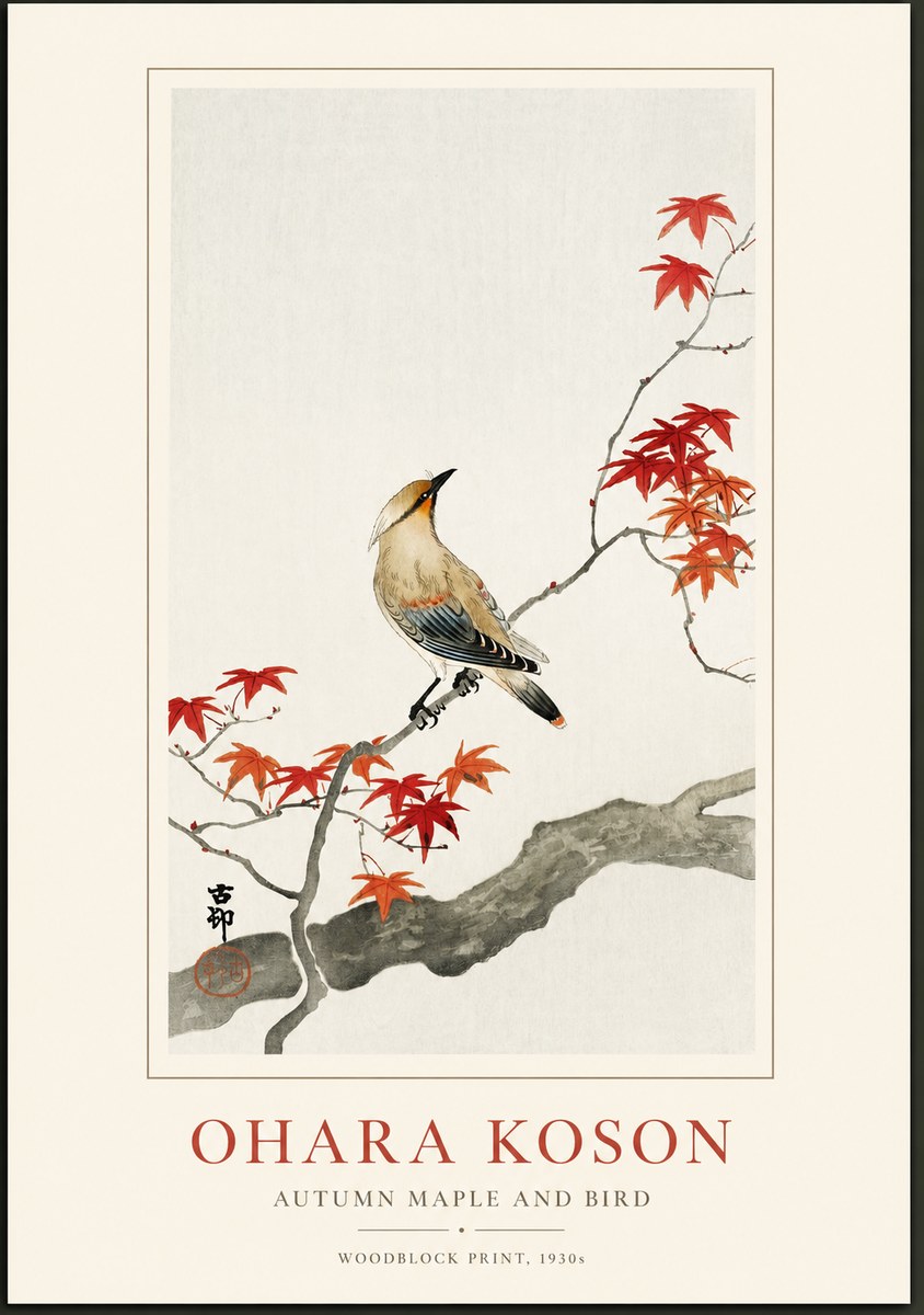 Ohara Koson Autumn Maple and Bird No1 - Póster