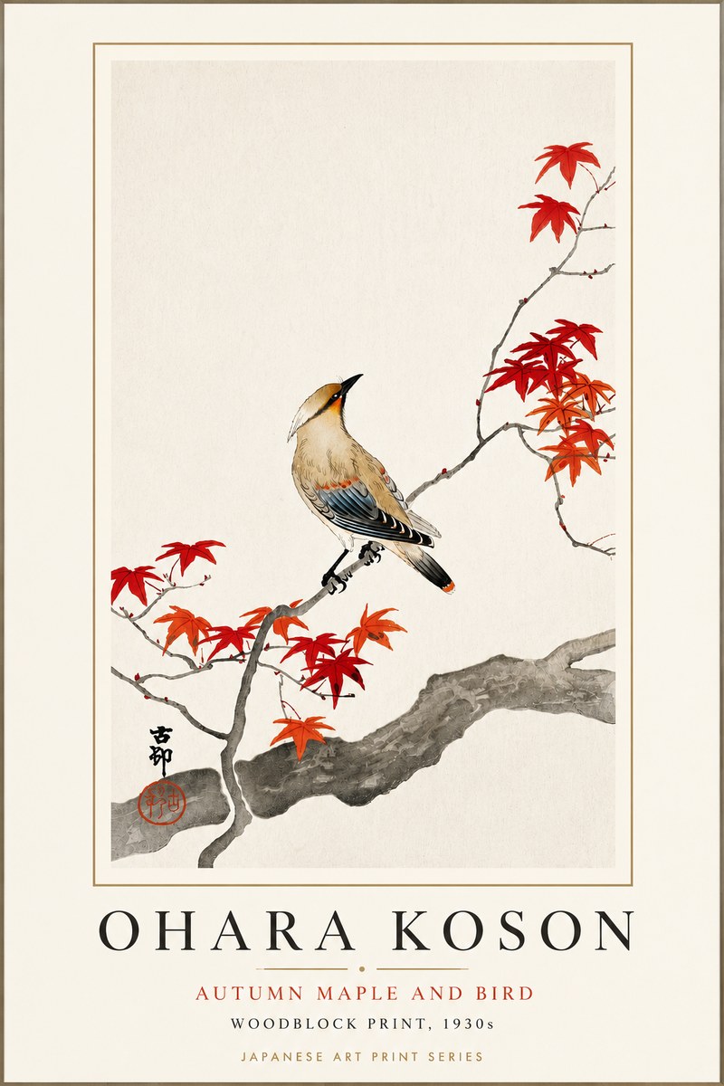 Ohara Koson Autumn Maple and Bird No3 - Póster