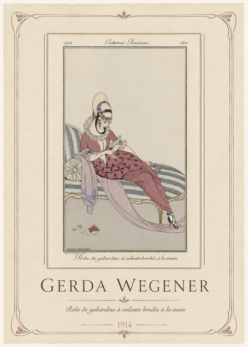 Gerda Wegener Robe De Gabardine À Volants Brodés À La Main I No1 - Póster