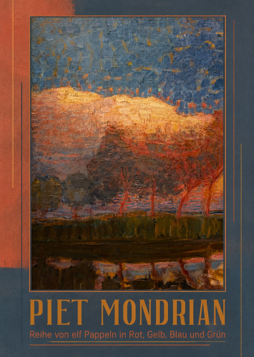 Piet Mondrian Reihe Von Elf Pappeln in Rot, Gelb, Blau Und Grün No1 - Póster