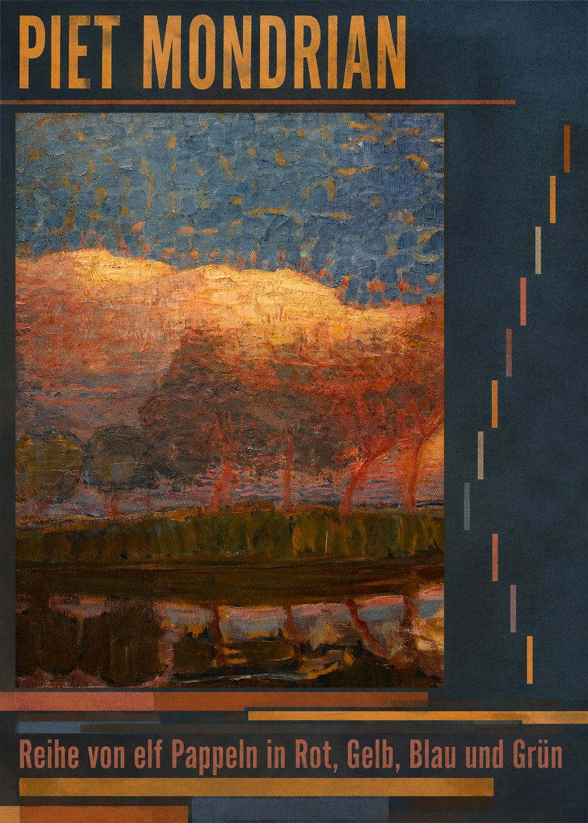 Piet Mondrian Reihe Von Elf Pappeln in Rot, Gelb, Blau Und Grün No6 - Póster
