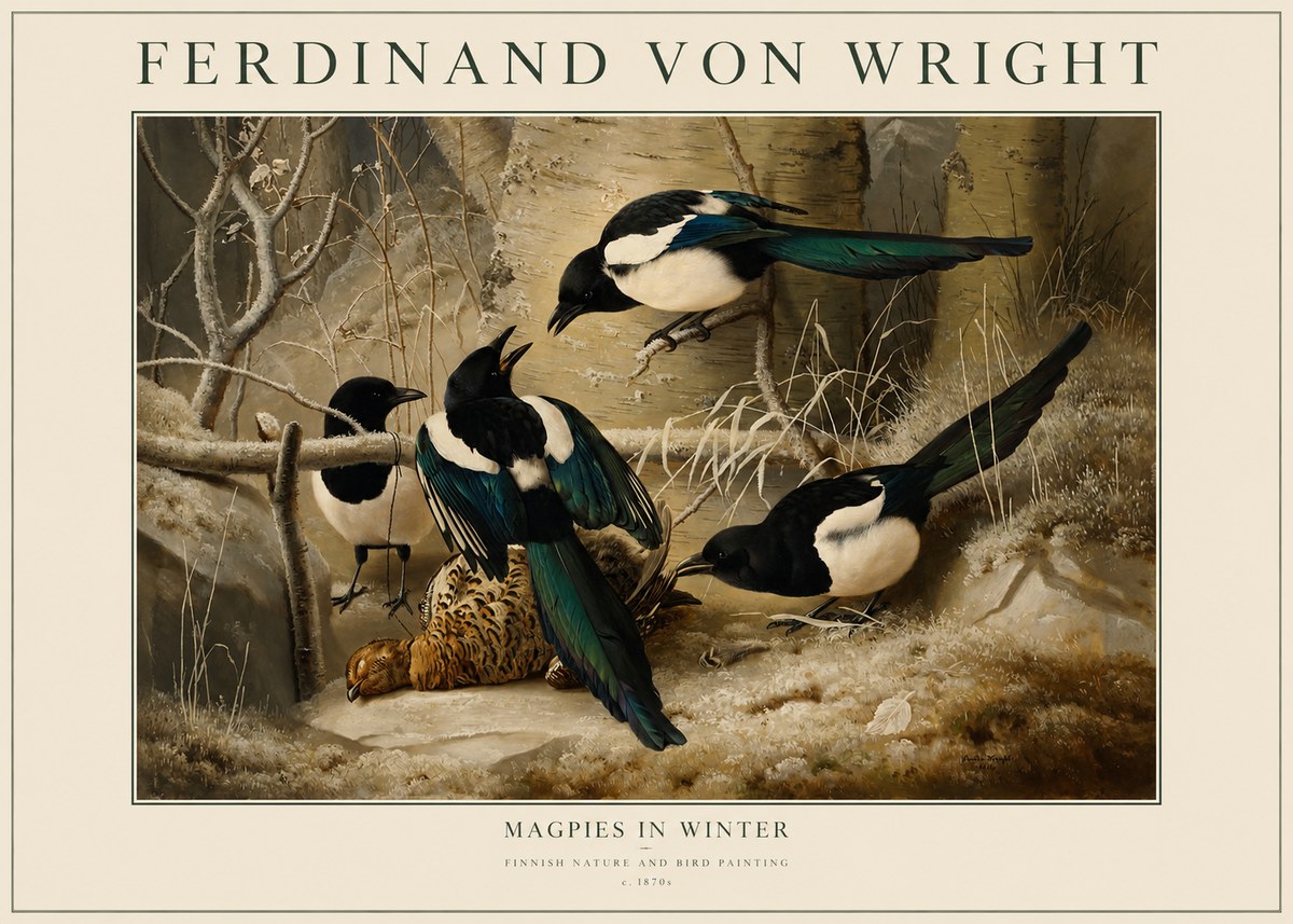 Ferdinand von Wright Magpies in Winter No1 - Póster