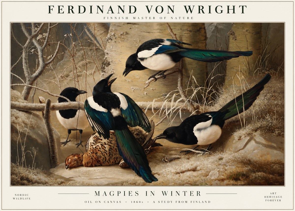 Ferdinand von Wright Magpies in Winter No4 - Póster