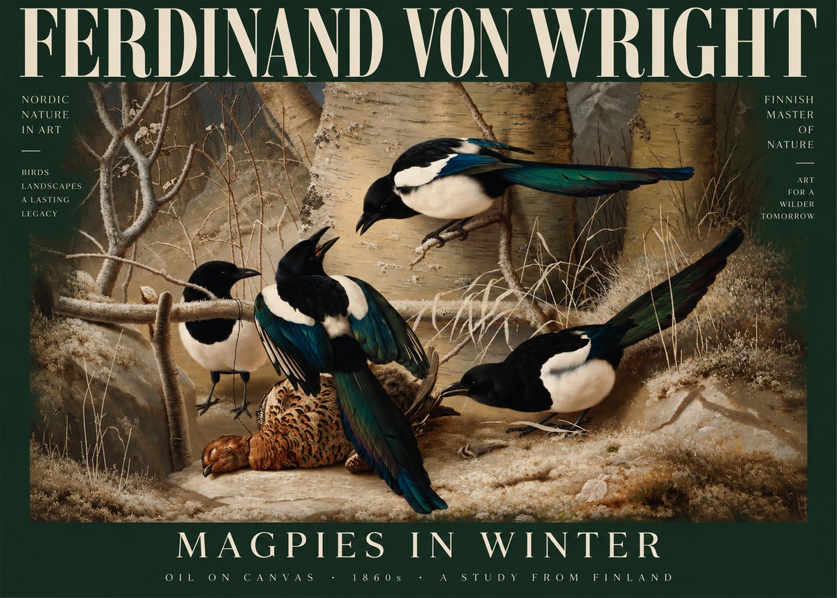 Ferdinand von Wright Magpies in Winter No5 - Póster