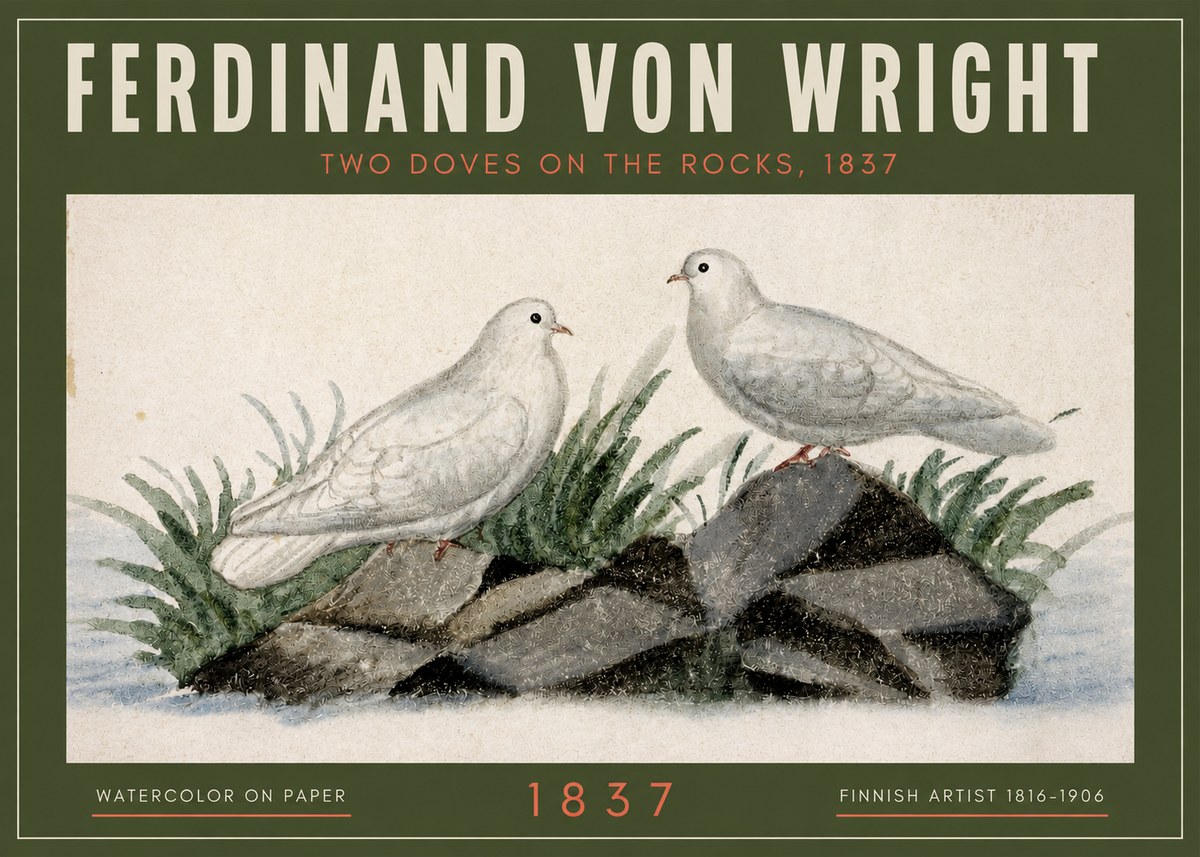 Ferdinand von Wright Two Doves on the Rocks, 1837 No2 - Póster