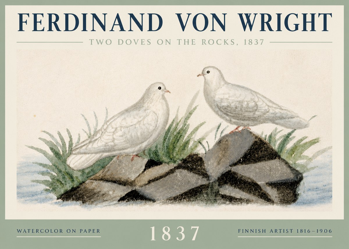 Ferdinand von Wright Two Doves on the Rocks, 1837 No3 - Póster