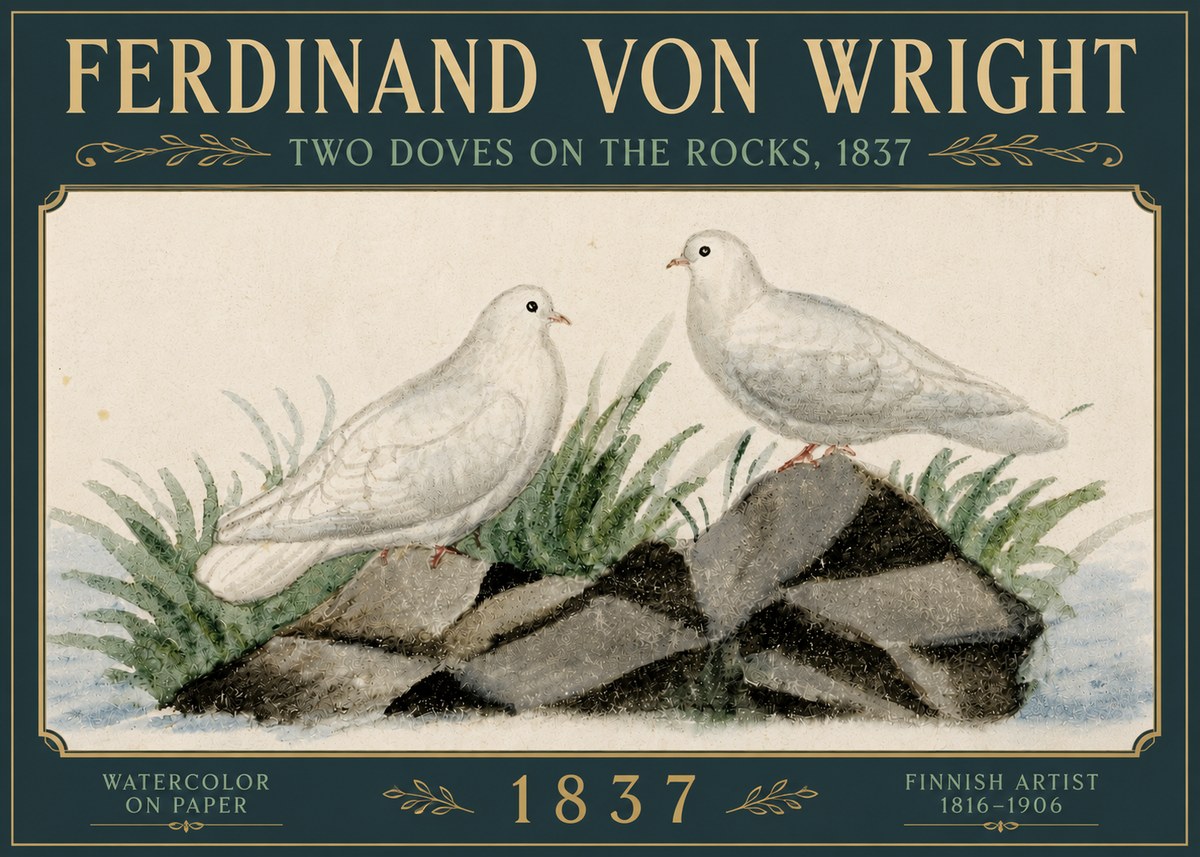 Ferdinand von Wright Two Doves on the Rocks, 1837 No5 - Póster