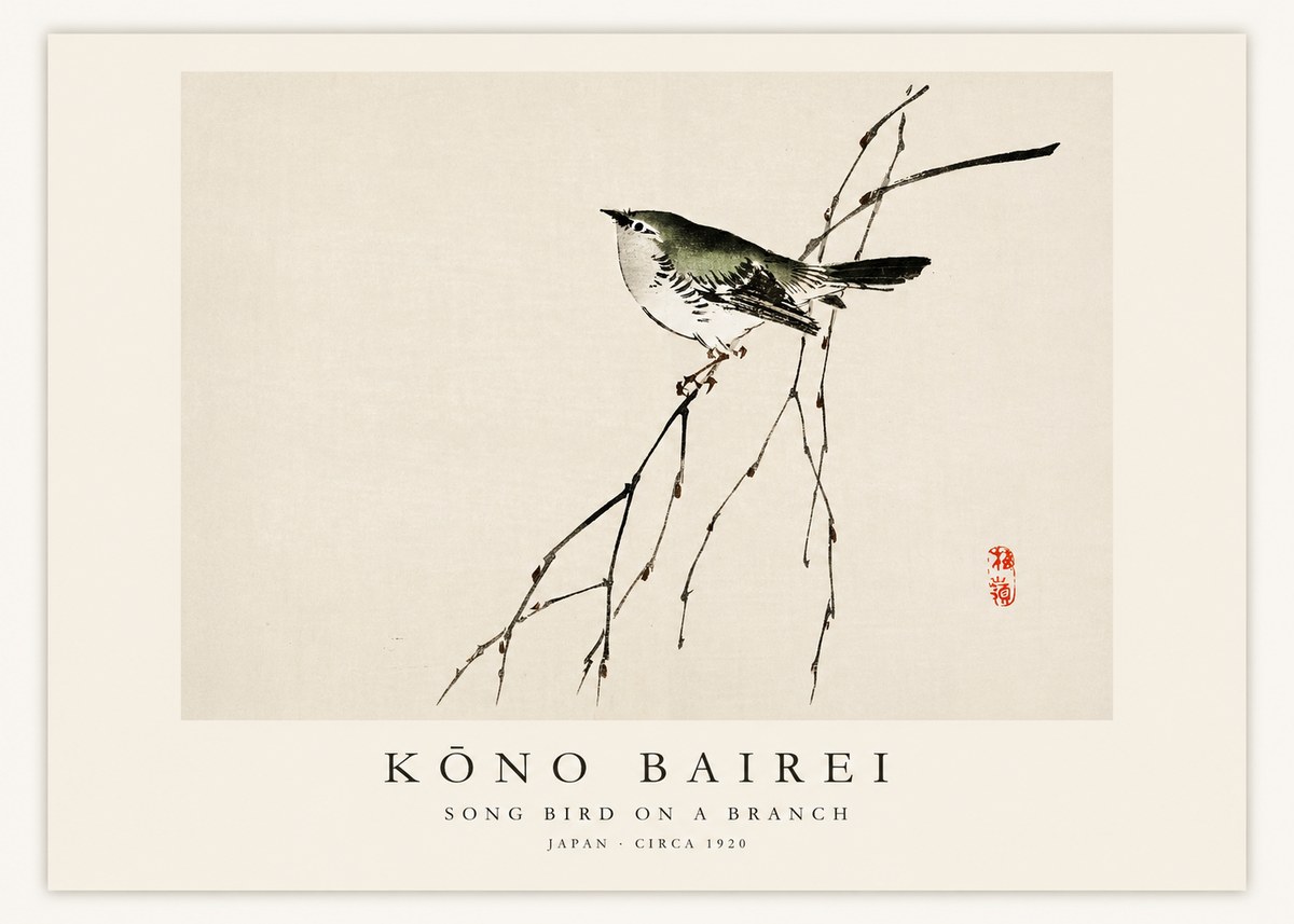 Kōno Bairei Song Bird on a Branch No1 - Póster
