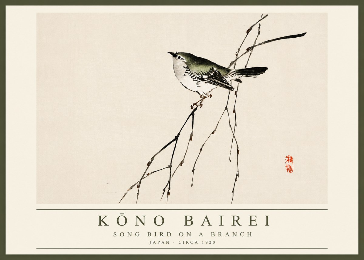 Kōno Bairei Song Bird on a Branch No2 - Póster