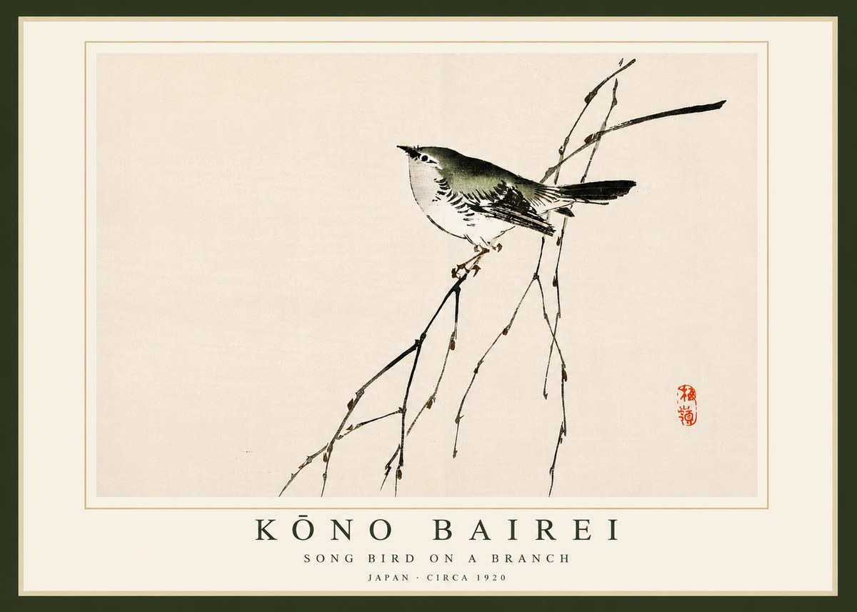 Kōno Bairei Song Bird on a Branch No4 - Póster