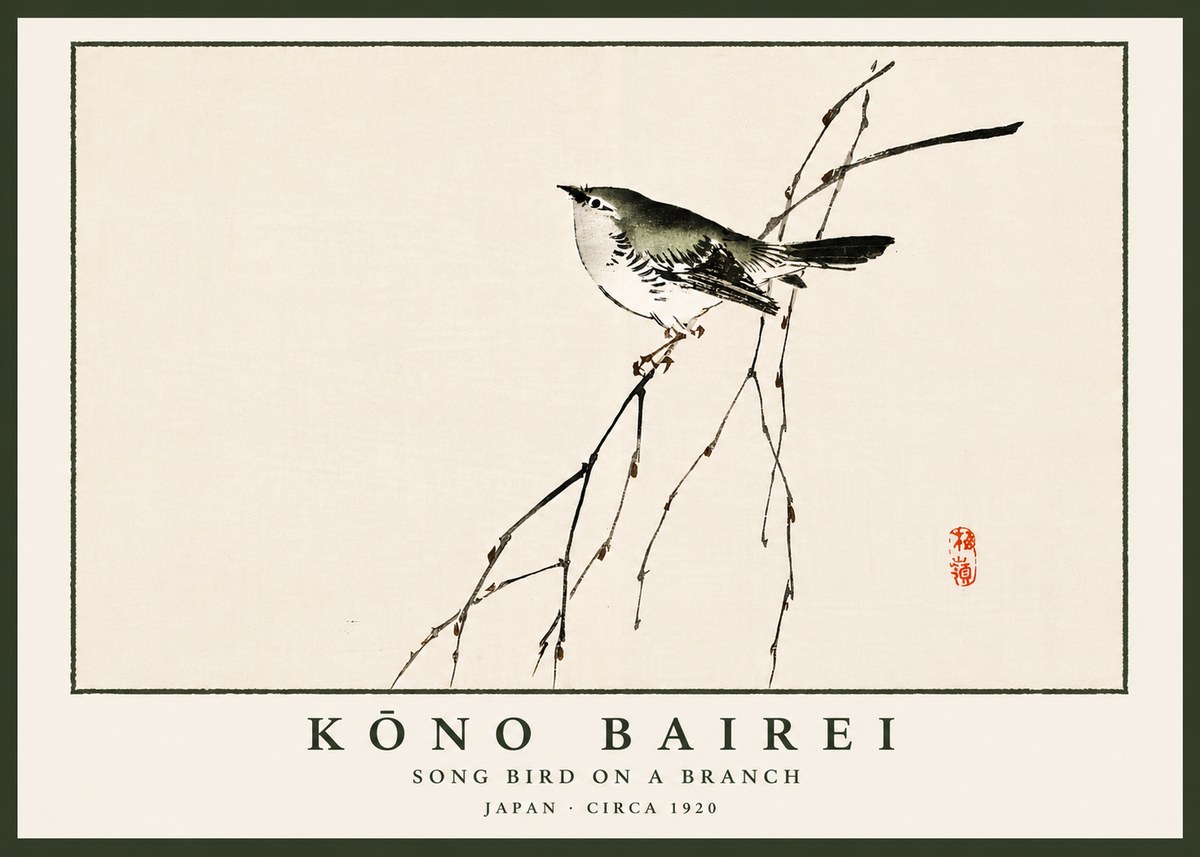 Kōno Bairei Song Bird on a Branch No5 - Póster
