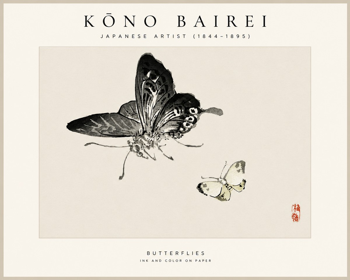 Kōno Bairei Butterflies No1 - Póster