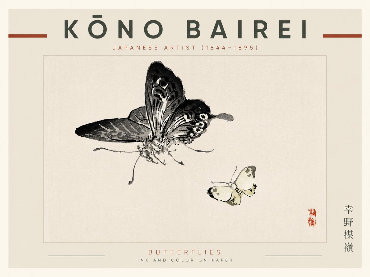 Kōno Bairei Butterflies No2 - Póster