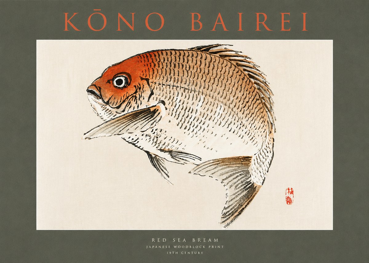 Kōno Bairei Red Sea Bream No2 - Póster