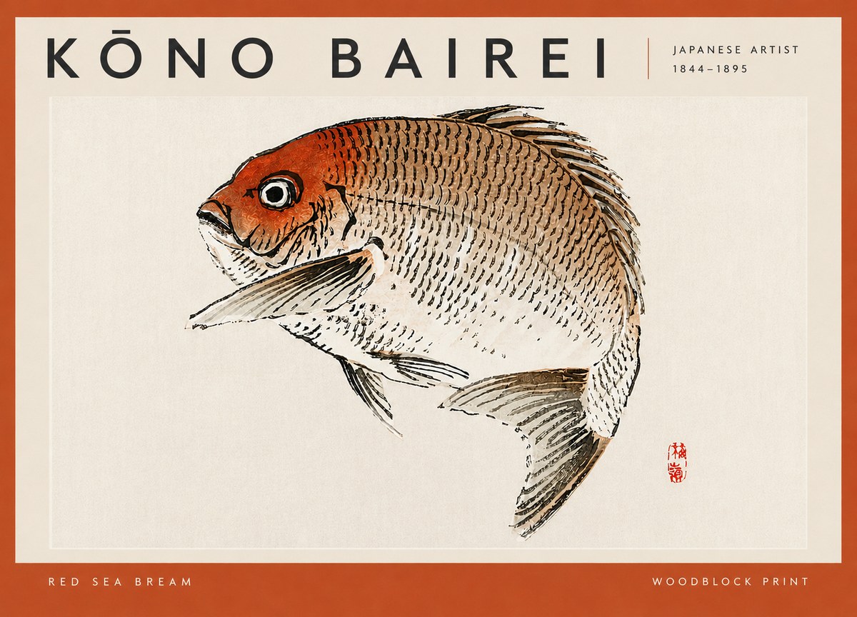 Kōno Bairei Red Sea Bream No4 - Póster