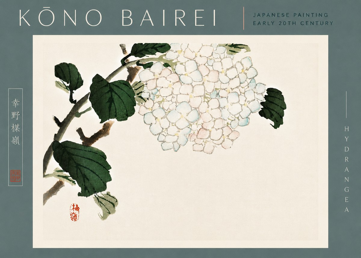 Kōno Bairei Hydrangea No4 - Póster