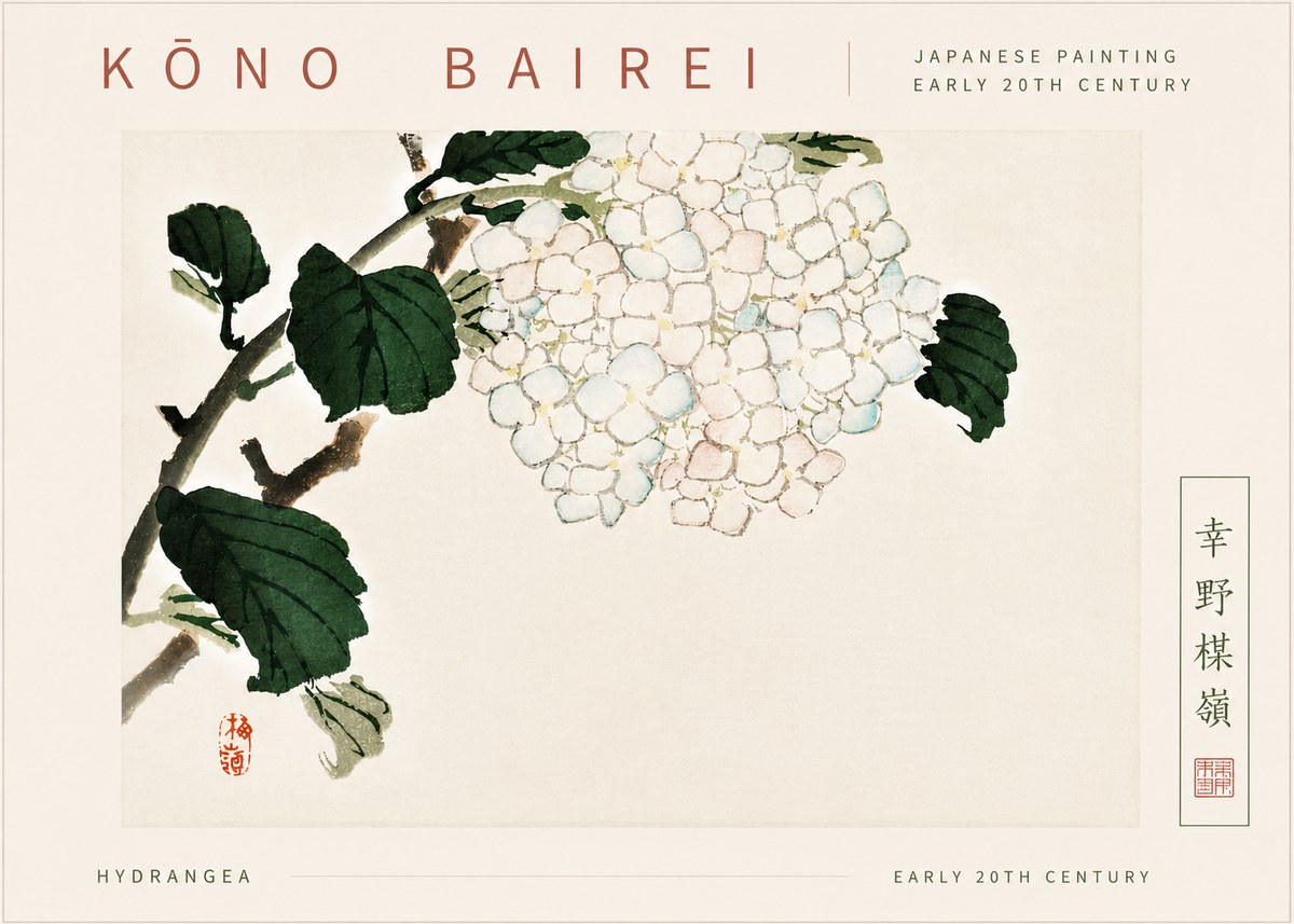 Kōno Bairei Hydrangea No6 - Póster