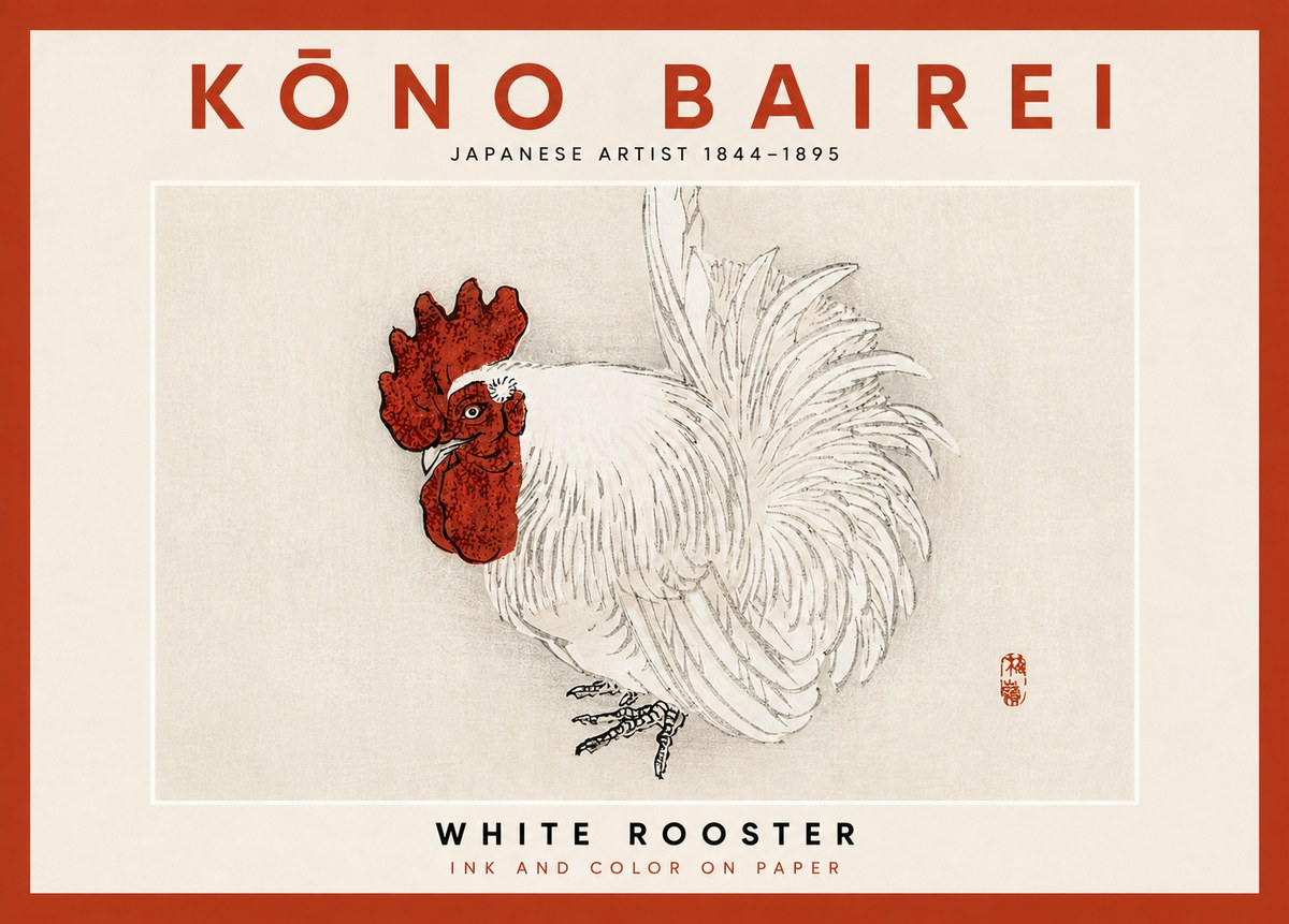Kōno Bairei White Rooster No4 - Póster