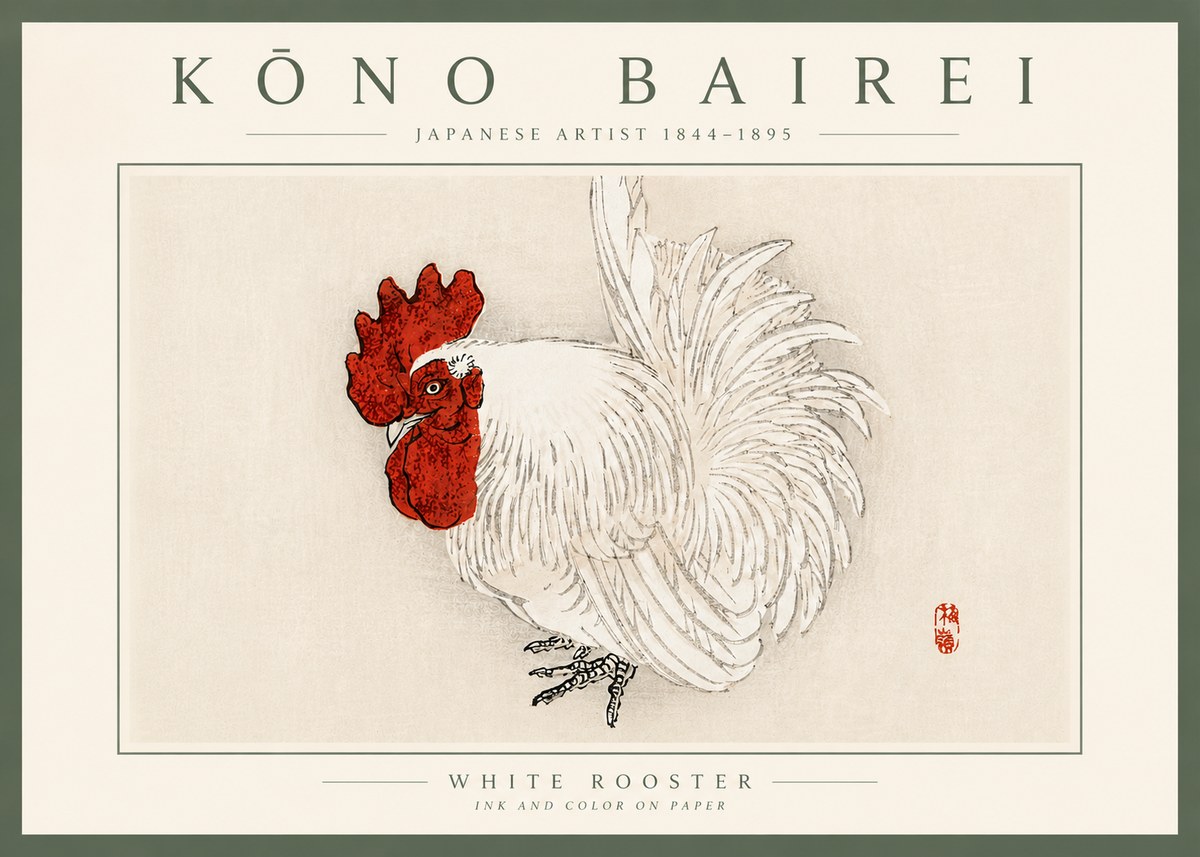 Kōno Bairei White Rooster No5 - Póster